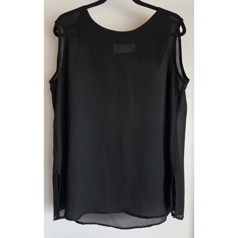 Lida Caputo Black Tank Top Sleeveless Round Neck Solid Women Minimalist Cami